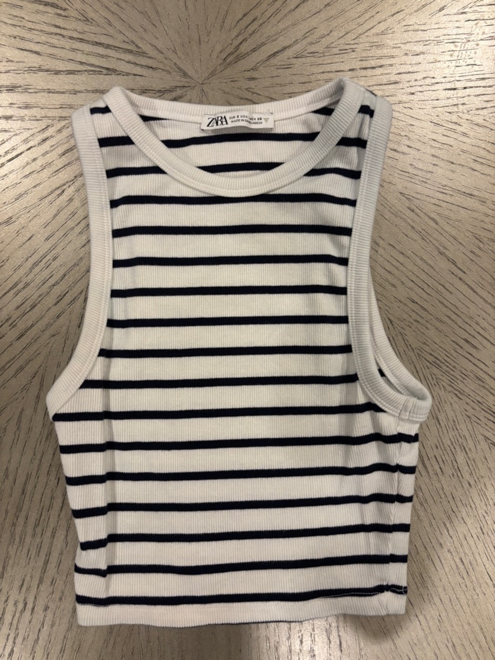 ZARA White Ribbed Cropped Tank with Navy Stripes